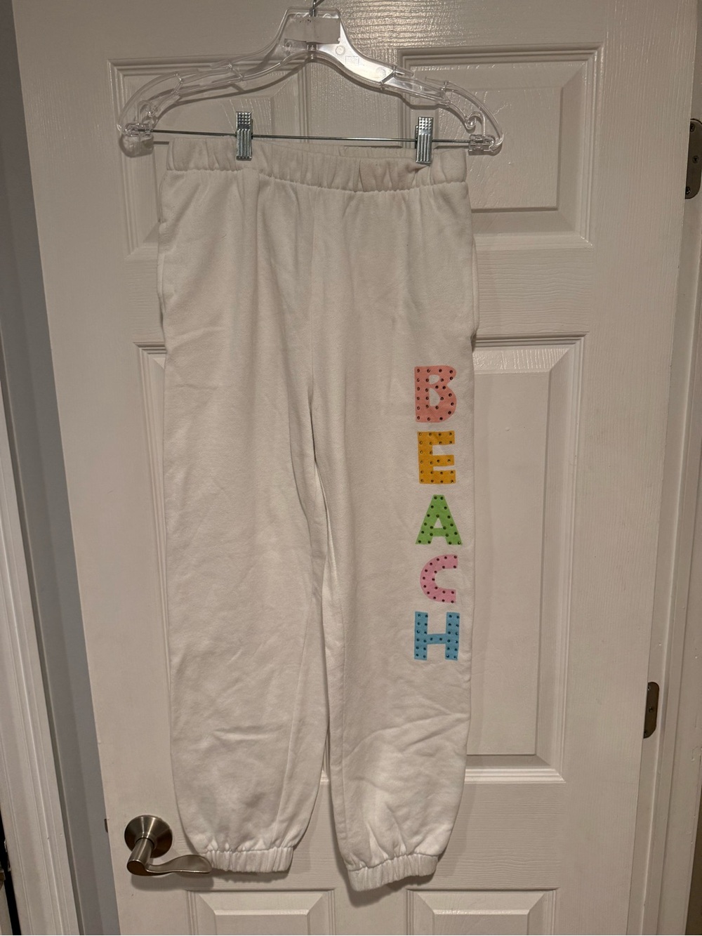 White, Women’s Sweatpants with 'BEACH' Letter Design